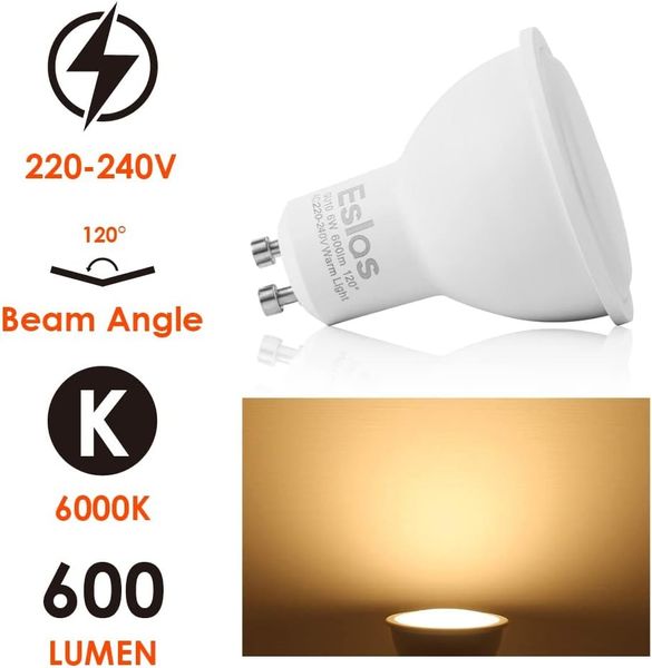 Світлодіодні лампи Eslas GU10 3000 К, 6 Вт 600 ЛМ, 10 шт, теплий білий  0559 фото