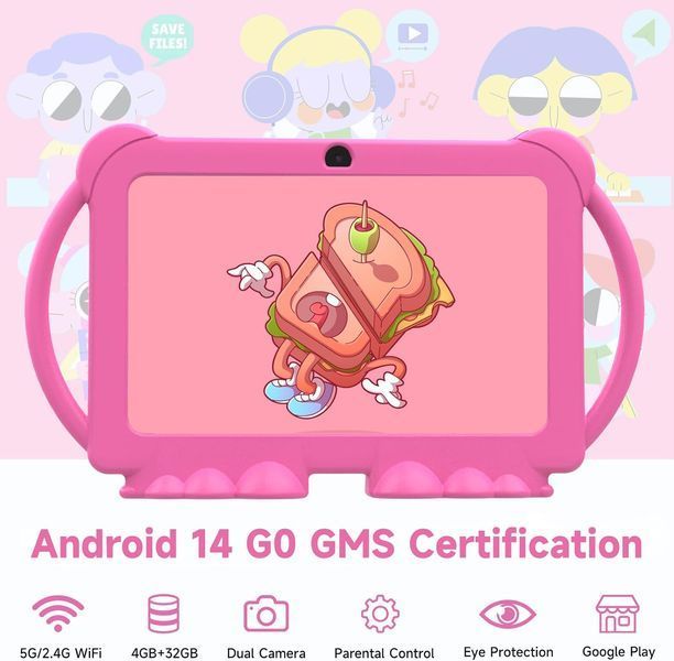Дитячий планшет CUPEISI Q8K 7" Android 14 4/32GB (Рожевий) M3616 фото