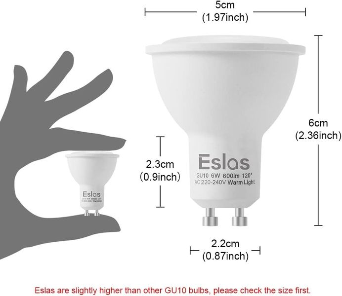 Светодиодные лампы Eslas GU10 3000 К, 6 Вт 600 ЛМ, 10 шт, теплый белый 0559 фото
