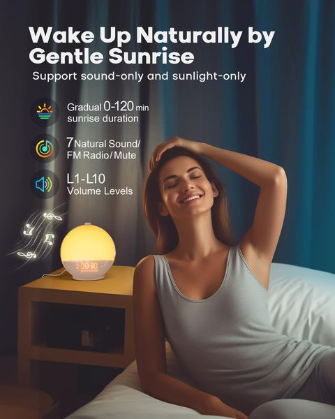 Світловий будильник Dekala Sunrise Wi-Fi, FM-радіо, розумне підсвічування 1134 фото