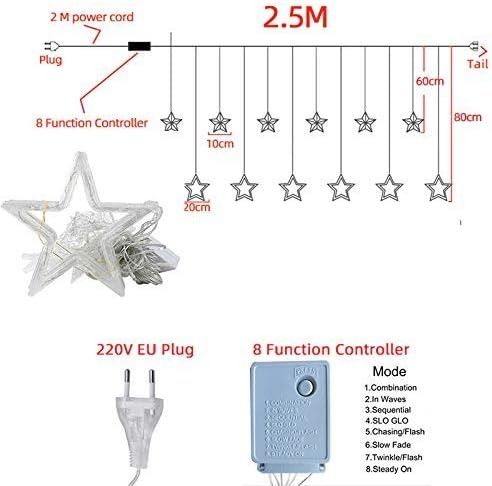 Світлодіодна гірлянда-шторка, водонепроникна, 8 режимів, 12 зірок, теплий білий 1185 фото