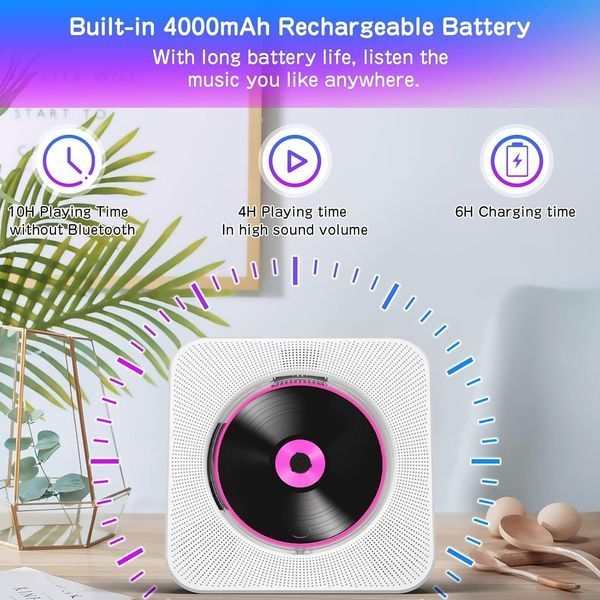 Портативний Bluetooth CD-програвач KOVCDVI з акумулятором USB/AUX/FM T0404 фото