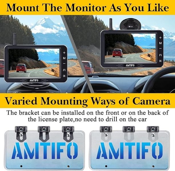 Комплект беспроводной камеры заднего вида Full HD и 5" монитором AMTIFO для автомобиля 0132 фото