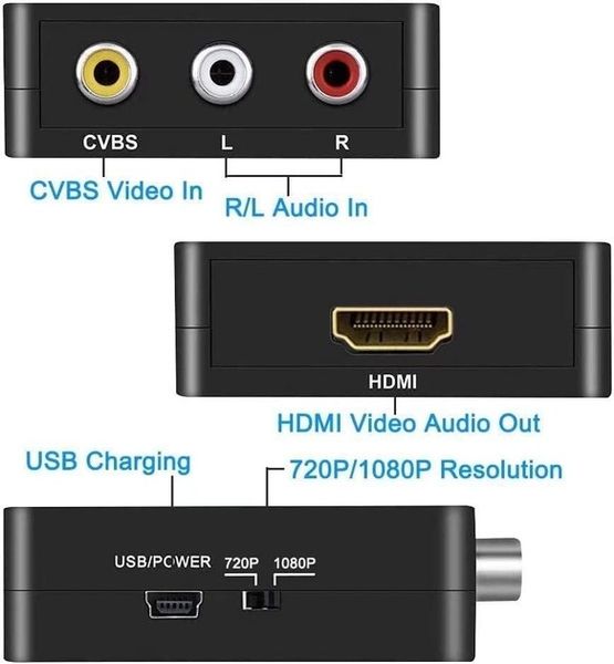 Перехідник RCA на HDMI AMANKA з підтримкою 1080P для ПК/ Xbox/PS4/ PS3/TV/ STB/ VHS/ VCR/ Camera/ DVD 0586 фото