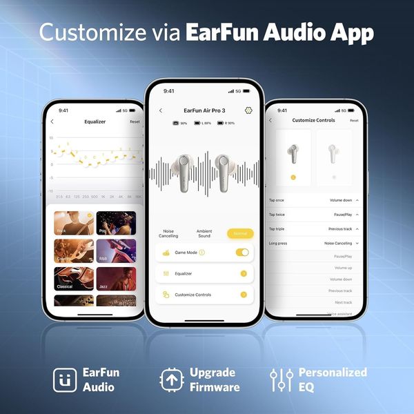 Бездротові навушники EarFun Air Pro 3 із Bluetooth 5.3, Qualcomm® aptX™, 6 мікрофонів, 45 годин, білий (TW500W) 0422 фото