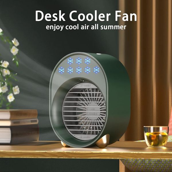 Міні-охолоджувач повітря, портативний вентилятор, світлодіодне освітлення, 3 швидкості 1187 фото