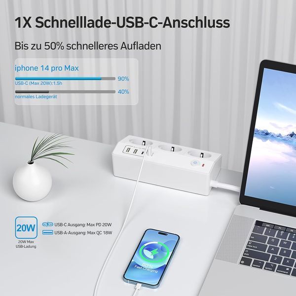 Настільний подовжувач з USB C PD 20 Вт 2 м STGAROT T1841 фото