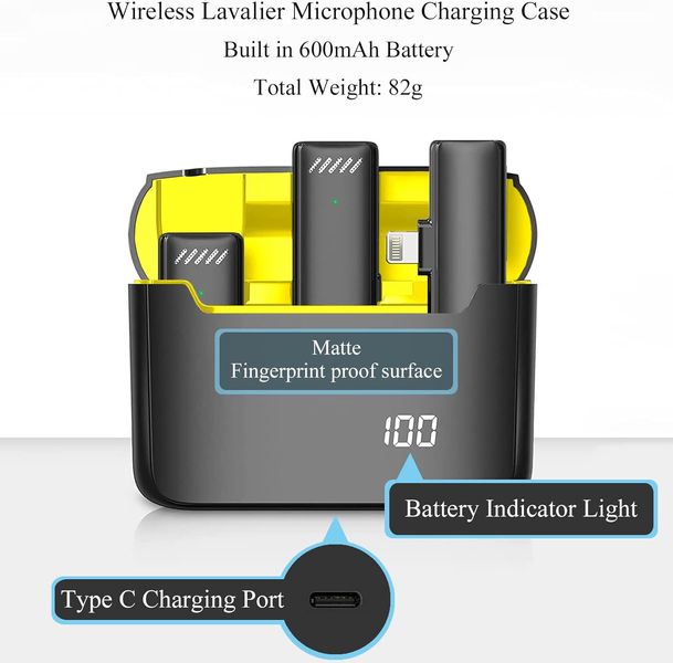Бездротові петличні мікрофони для iPhone iPad з чохлом для заряджання 1659 фото