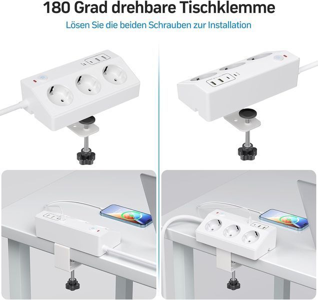 Настільний подовжувач з USB C PD 20 Вт 2 м STGAROT T1841 фото