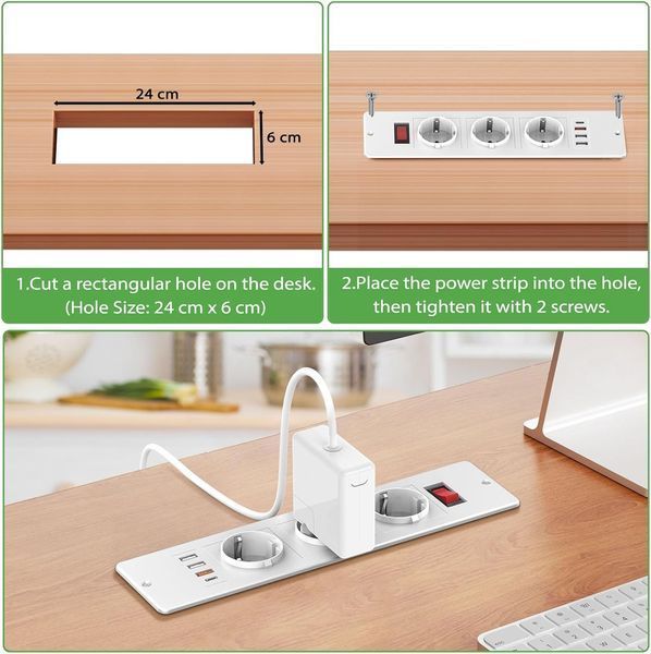 3-контактний вбудований подовжувач-розетка HANNELORE з USB-C/USB A T0562 фото