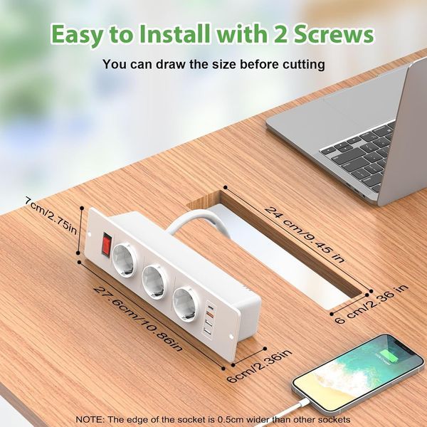 3-контактний вбудований подовжувач-розетка HANNELORE з USB-C/USB A T0562 фото