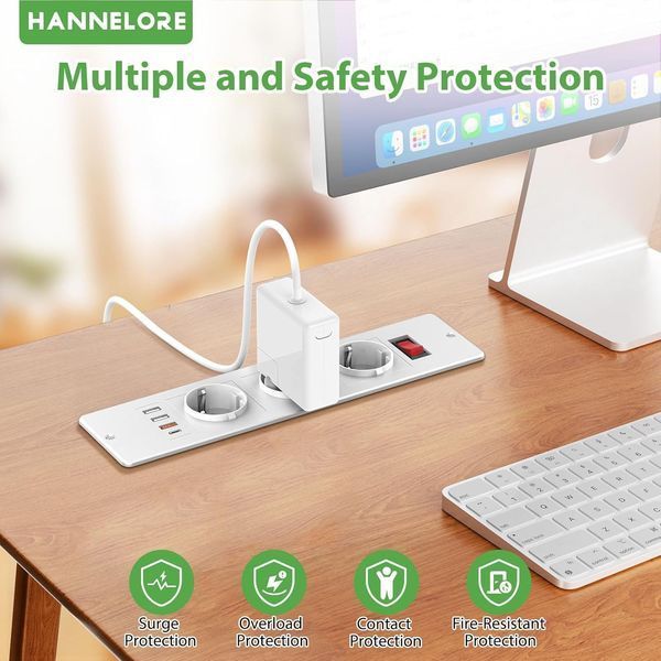 3-контактний вбудований подовжувач-розетка HANNELORE з USB-C/USB A T0562 фото