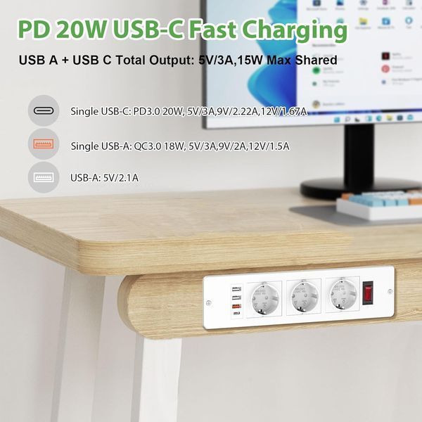 3-контактний вбудований подовжувач-розетка HANNELORE з USB-C/USB A T0562 фото
