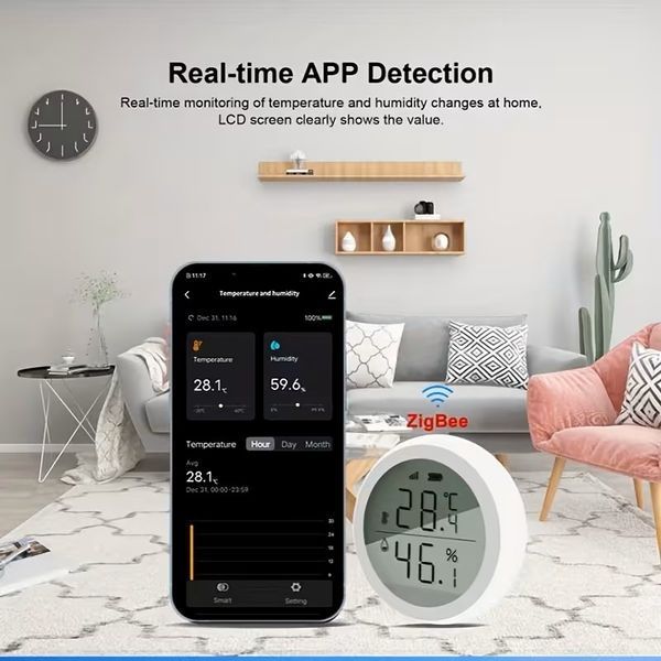 Цифровой Zigbee датчик температуры и влажности с LCD экраном для совместимости с экосистемой Tuya Smart Life T4019 фото