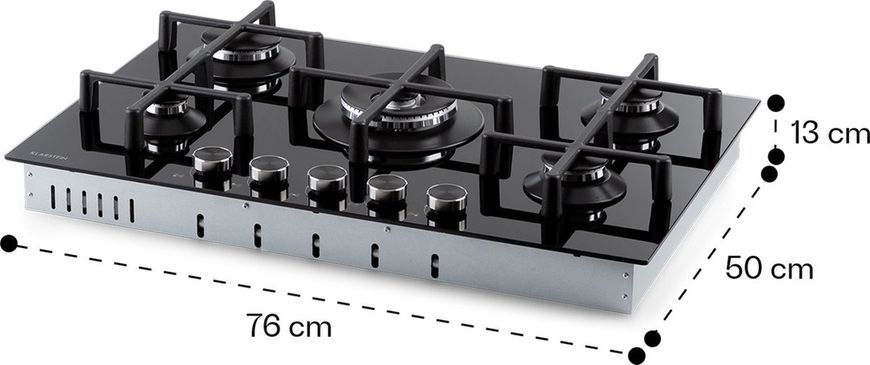 Газова варильна панель на 5 канфорок Klarstein Illuminosa 5,  76см, чорний (10035465)  10035465 фото