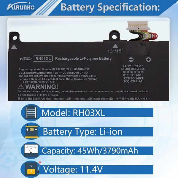 Аккумуляторная батарея AURUNHO RH03XL (11.4V, 45Wh) для ноутбуков HP ProBook и EliteBook Black T3154 фото