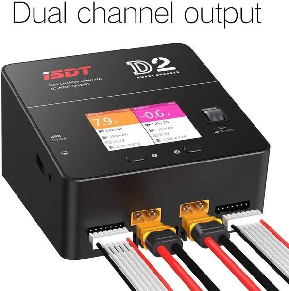 Зарядний пристрій ISDT D2 Mark 2 LiPo Battery Balance Charger, Dual 200W 12A AC/DC Channel Output Charger 0096 фото