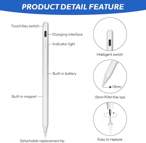 Універсальний стилус для iPad з магнітним датчиком та датчиком нахилу 1752 фото