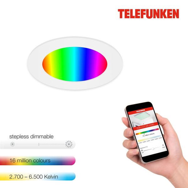 Светильник Telefunken LED встроенный, Smart Wifi RGB, Ø12см белый 0479 фото