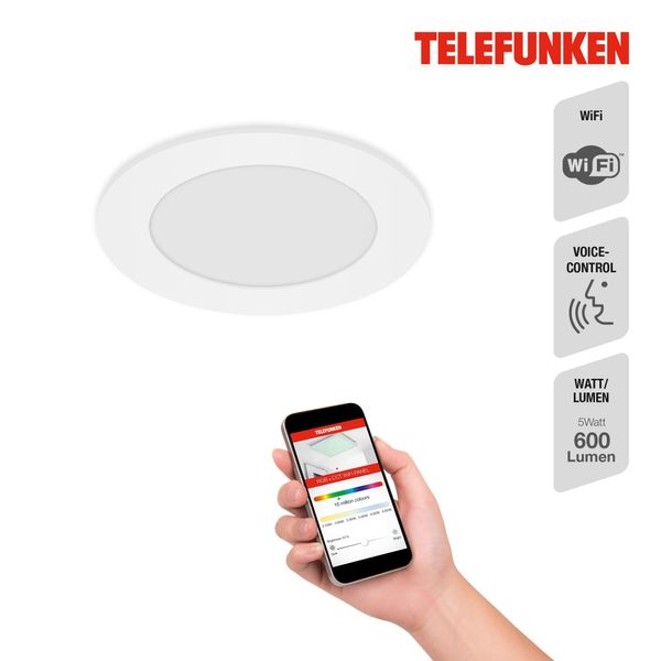 Світильник Telefunken LED вбудований, Smart Wifi RGB, Ø12см білий 0479 фото