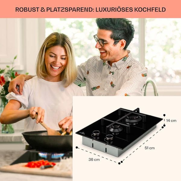 Газовая варочная поверхность для кухни на 2 конфорки Klarstein Illuminosa Domino, черный (10039896) 10039896 фото