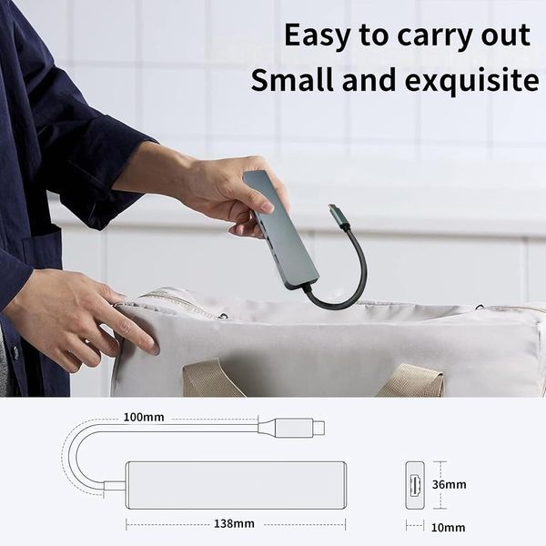 Багатофункціональний USB хаб/розгалужувач 7 в 1 Type-C to HDMI+SD+TF+3хUSB +PD  T1154 фото