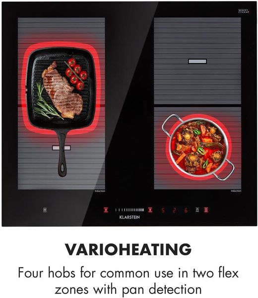 Индукционная плита для кухни на 4 конфорки Klarstein Virtuosa Flex 60, 7200 Вт, черный (10032551) 10032551 фото