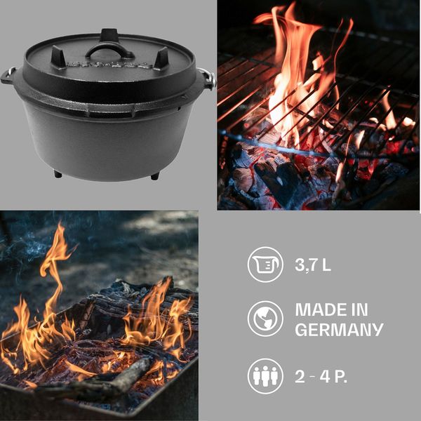 Чугунная кастрюля для барбекю Klarstein Guernsey Premium Dutch Oven S/4,5 кварт, 3,7л черная (10038641) 10038641 фото