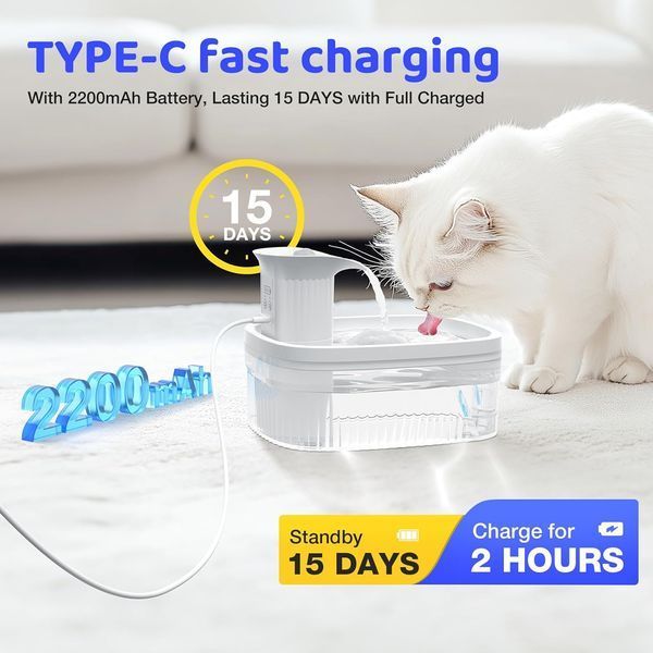 Фонтан для пиття для котів бездротовий 2,5 л CAWJUG T1896 фото