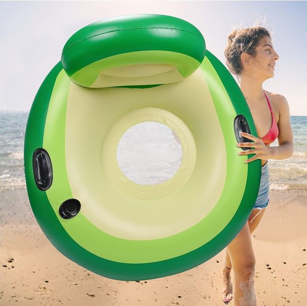 Надувной матрас для плавания со спинкой и подстаканником Herefun Inflatable Avocado 0855 фото