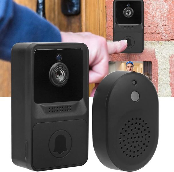 Видеодомофон, беспроводной дверной звонок с камерой Cyrank, ночное видение, 120°, WiFi черный 0432 фото