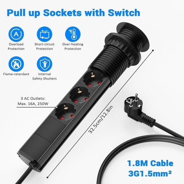 Настільний 3-контактний подовжувач Ohuo з вимикачем та USB C/USB А T0177 фото