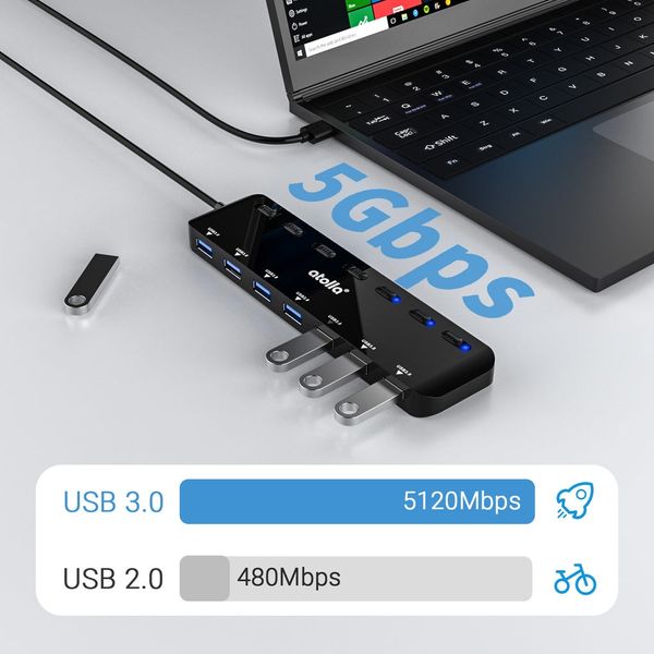 USB хаб, 7-портовый разветвитель концентратора USB 3.0 (GMS-1107U3) Atolla 0561 фото