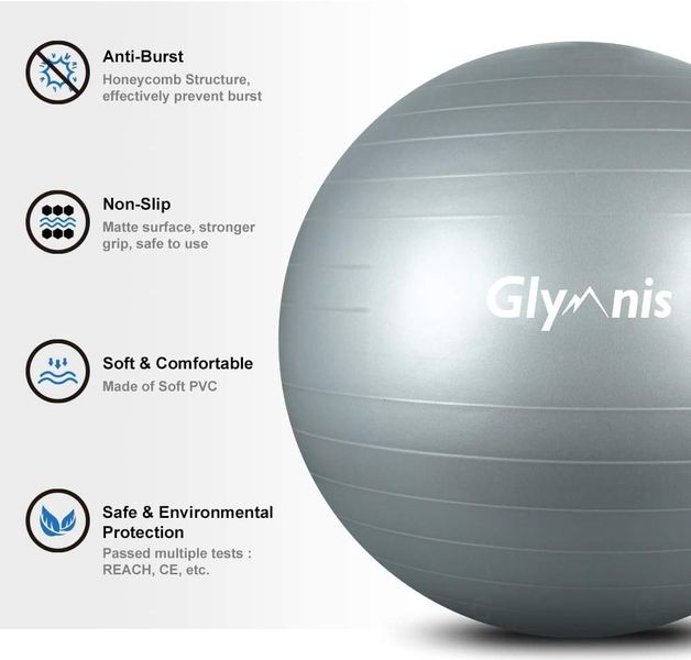 Мяч для йоги и тренировок Glymnis 55х65х75см, серый 1044 фото