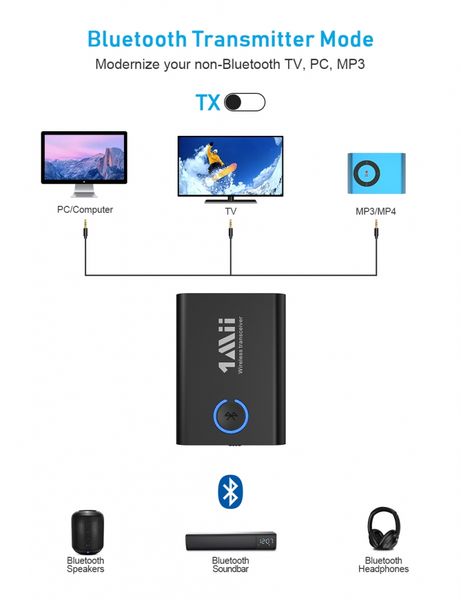 Бездротовий аудіоадаптер 2-в-1 1Mii Bluetooth receiver-transmitter ML301 1958 фото