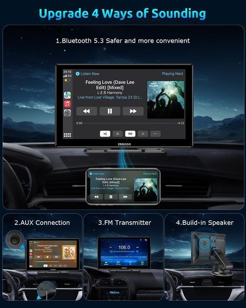 9-дюймовий бездротовий автомобільний монітор ESSGOO CarPlay/Android Auto T2656 фото
