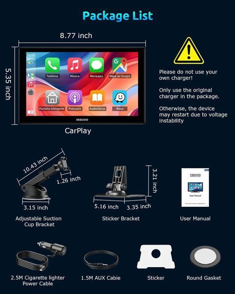 9-дюймовий бездротовий автомобільний монітор ESSGOO CarPlay/Android Auto T2656 фото