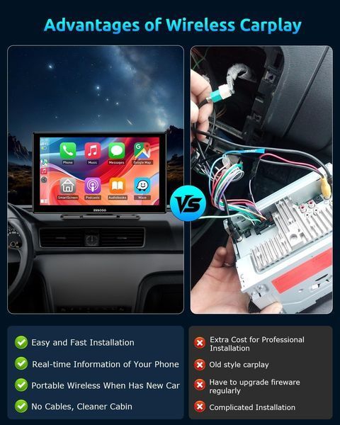 9-дюймовий бездротовий автомобільний монітор ESSGOO CarPlay/Android Auto T2656 фото