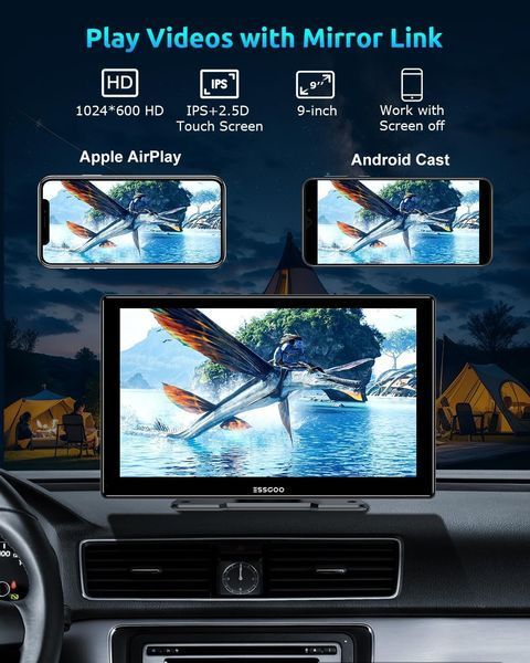 9-дюймовий бездротовий автомобільний монітор ESSGOO CarPlay/Android Auto T2656 фото
