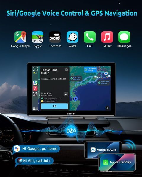 9-дюймовий бездротовий автомобільний монітор ESSGOO CarPlay/Android Auto T2656 фото