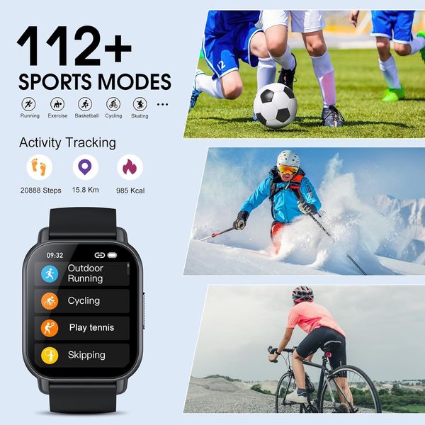 Смарт-годинник WeurGhy HD, водонепроникний, 112 спортивних режимів, чорний 1077 фото