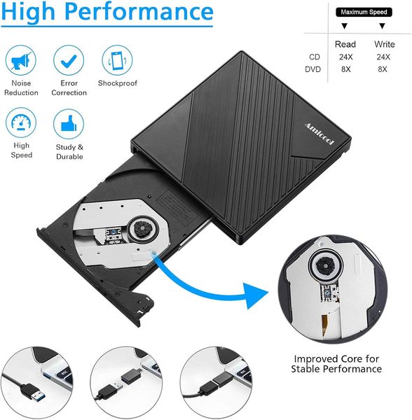 Внешний DVD-привод USB 3.0 с CD-рекордером Amicool CD/DVD +/-RW 1809 фото