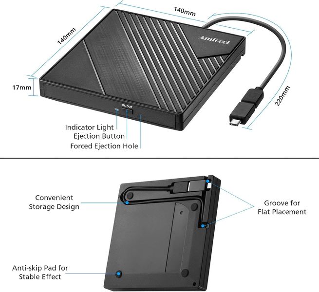 Внешний DVD-привод USB 3.0 с CD-рекордером Amicool CD/DVD +/-RW 1809 фото