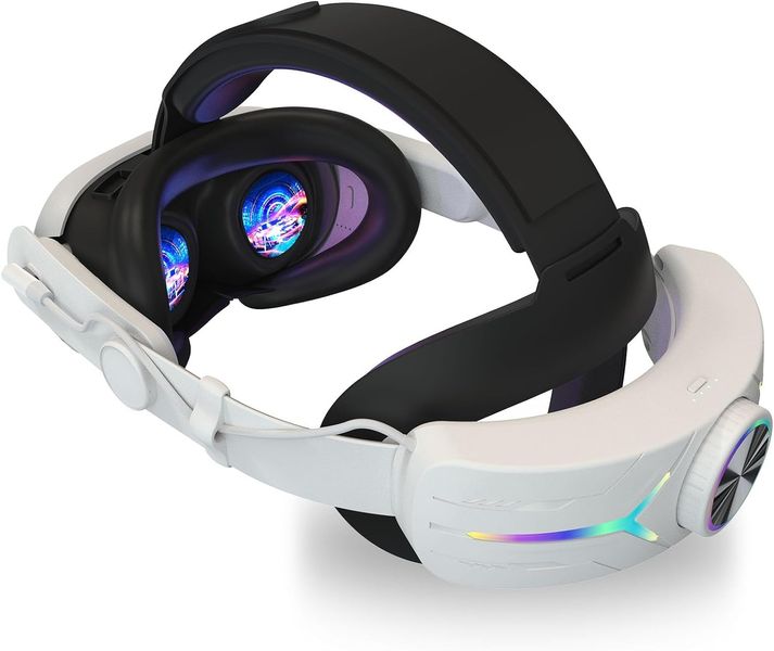 Ремінь RGB для голови з акумулятором 8000 мАг для Meta Quest 3, швидка зарядка, білий 1144 фото