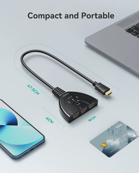 Перехідник HDMI 4K, 3-портовий розгалужувач HDMI із позолоченим покриттям GANA 1447 фото