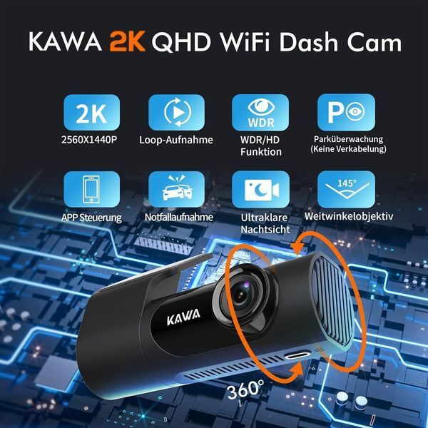 Автомобільний відеореєстратор KAWA MINI3-B D6 2K WiFi T1330 фото