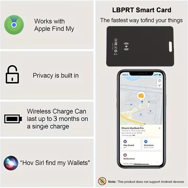 Бездротовий трекер у формі картки для Apple iOS сумісний з додатком Find My T3880 фото