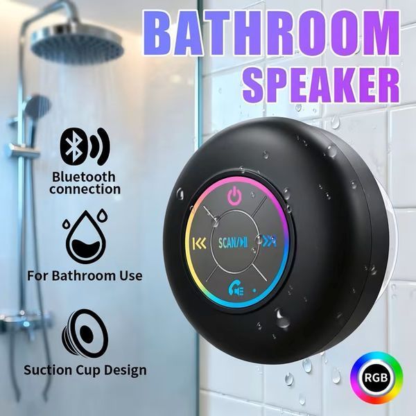 Портативна бездротова Bluetooth колонка з вакуумною присоскою, RGB підсвічуванням та мікрофоном для ванної кімнати T4027 фото