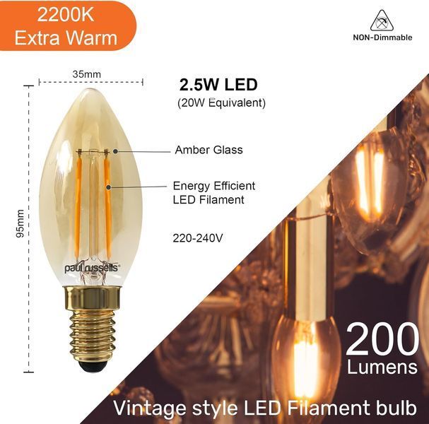 Світлодіодна лампа A23 Paul Russells LED Candle Filament Light 3 шт T2468 фото