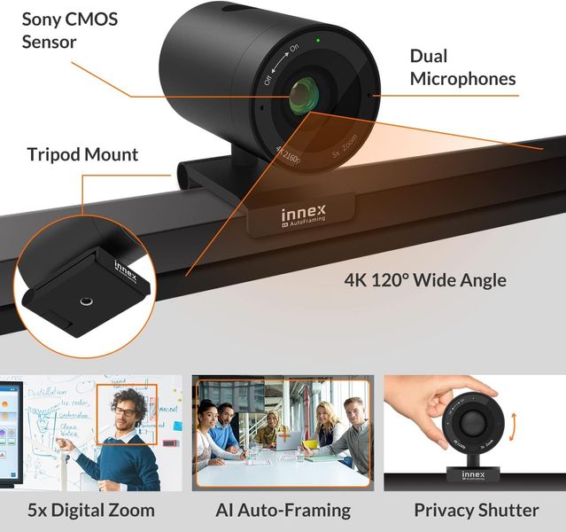 Веб-камера для конференцій 4K, 5-кратний цифровий зум 120° чорна 0435 фото